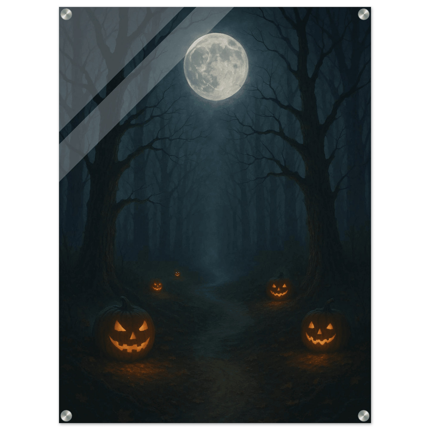 Haunted Woods & Jack-O'-Lanterns Acrylic Print - Mystical Halloween Decor - PerriWorks Publishing