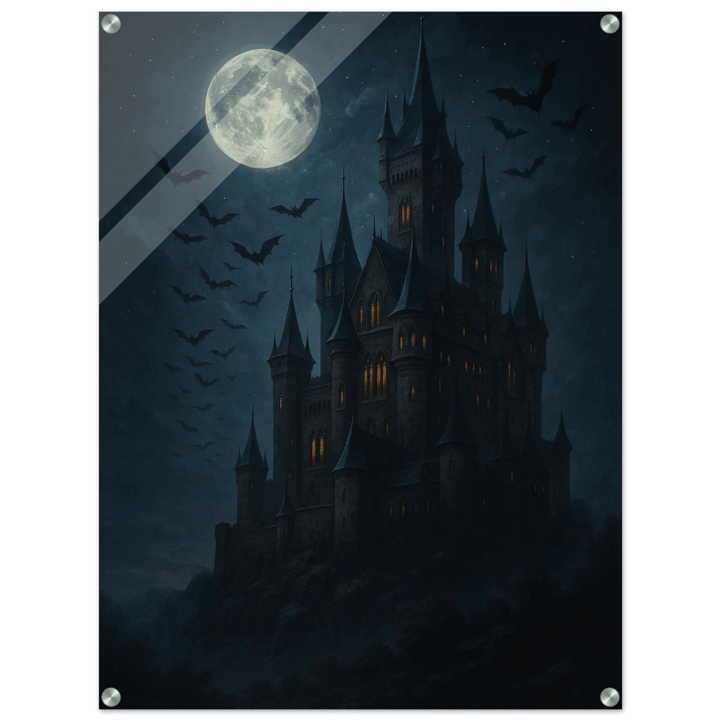 Mystical Midnight Castle Acrylic Print - Vertical Wall Art for a Gothic Touch - PerriWorks Publishing