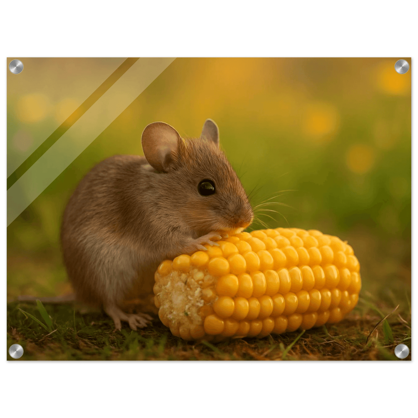 Charming Harvest Mouse Acrylic Print - Horizontal Wall Art in Vibrant Golden Hues - PerriWorks Publishing