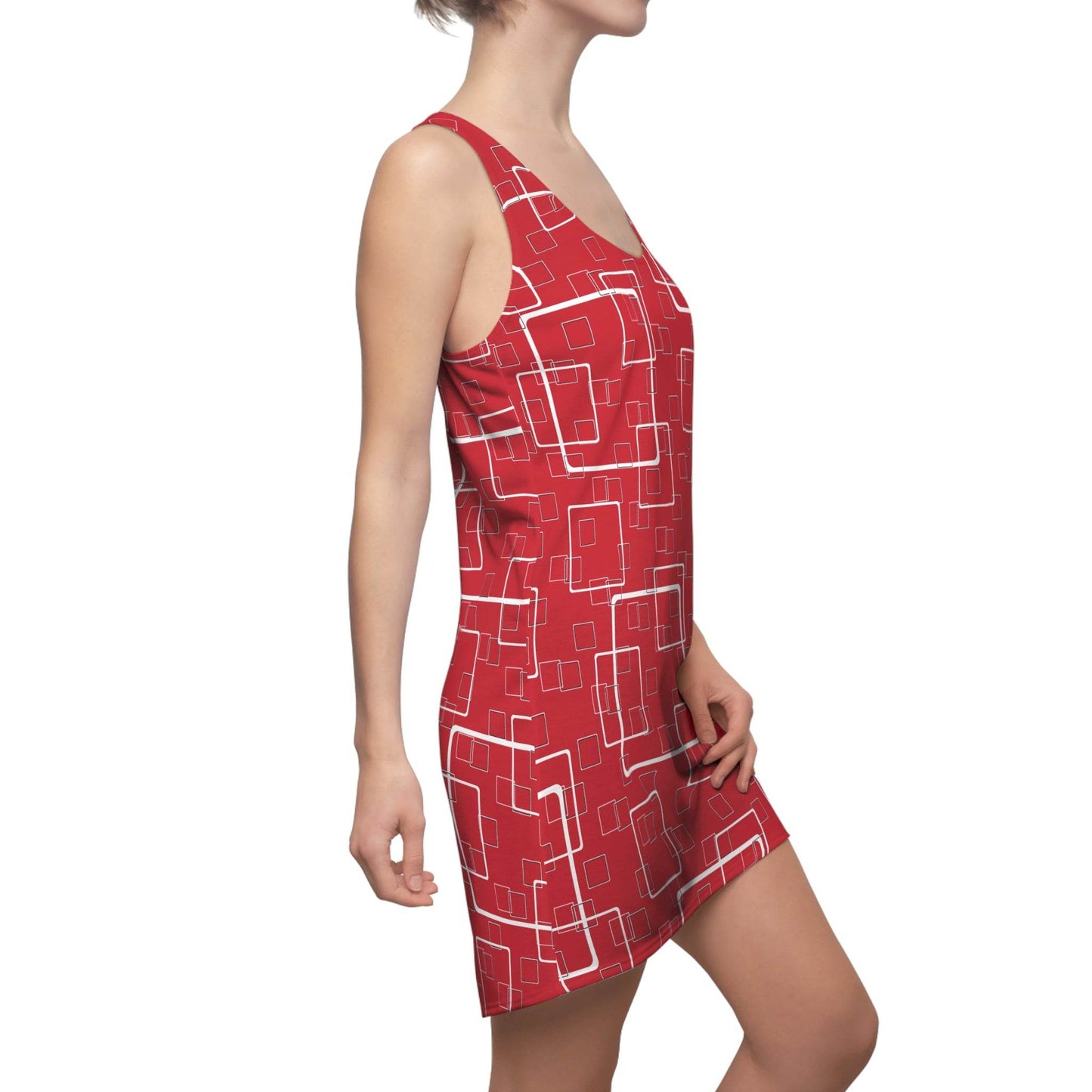 Dark Red Linked Squares Dress - PerriWorks Publishing