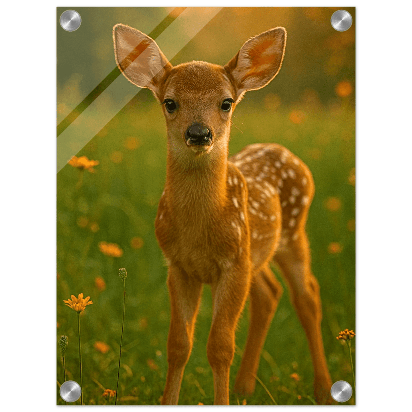 Enchanting Fawn in Golden Meadow - Vertical Acrylic Print for Serene Home Decor - PerriWorks Publishing
