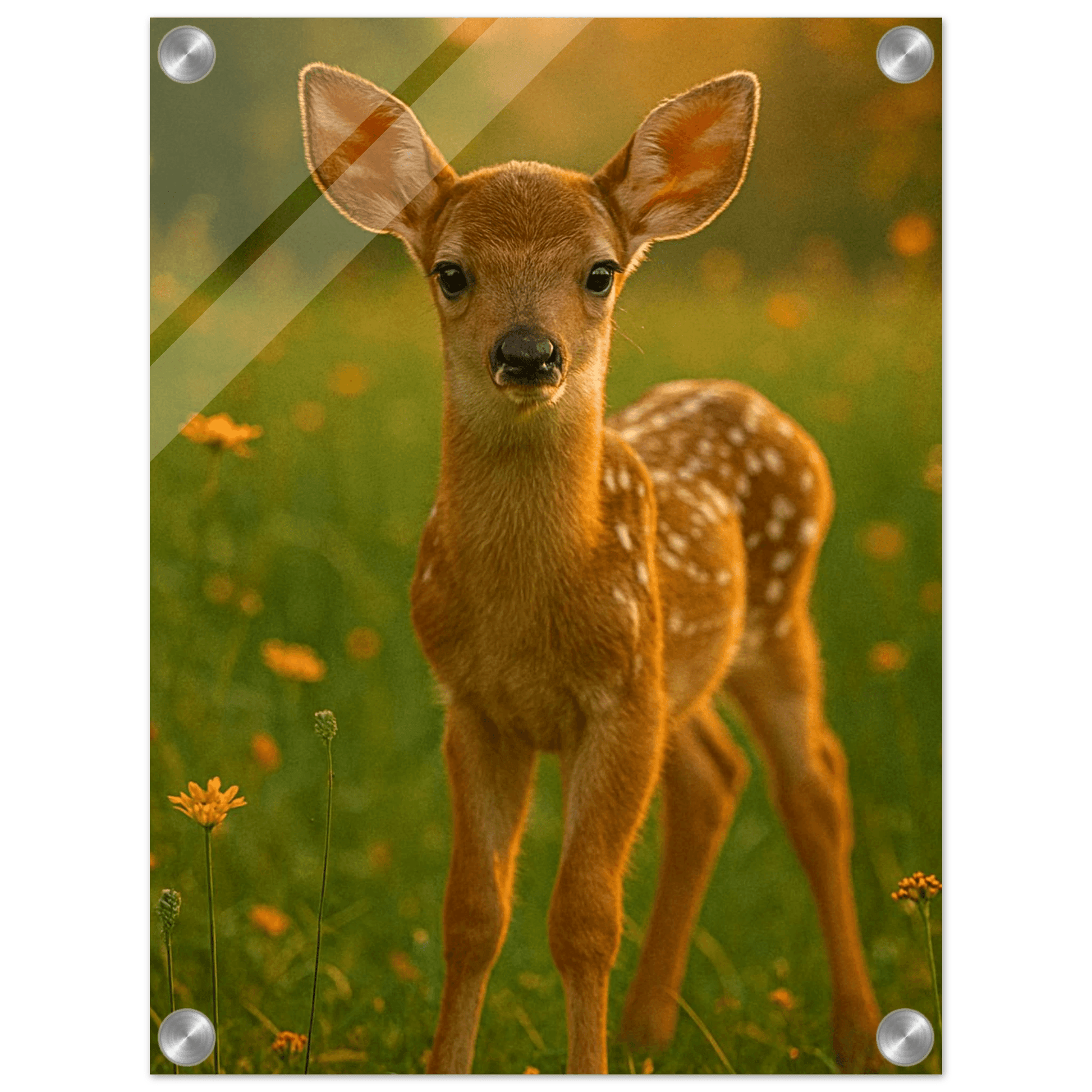 Enchanting Fawn in Golden Meadow - Vertical Acrylic Print for Serene Home Decor - PerriWorks Publishing
