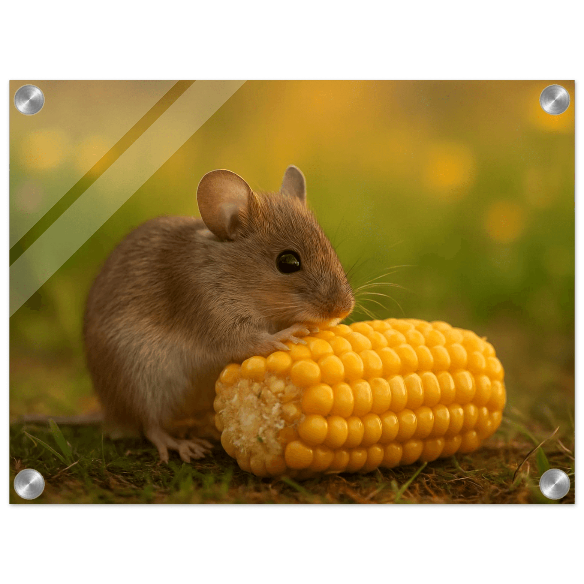 Charming Harvest Mouse Acrylic Print - Horizontal Wall Art in Vibrant Golden Hues - PerriWorks Publishing