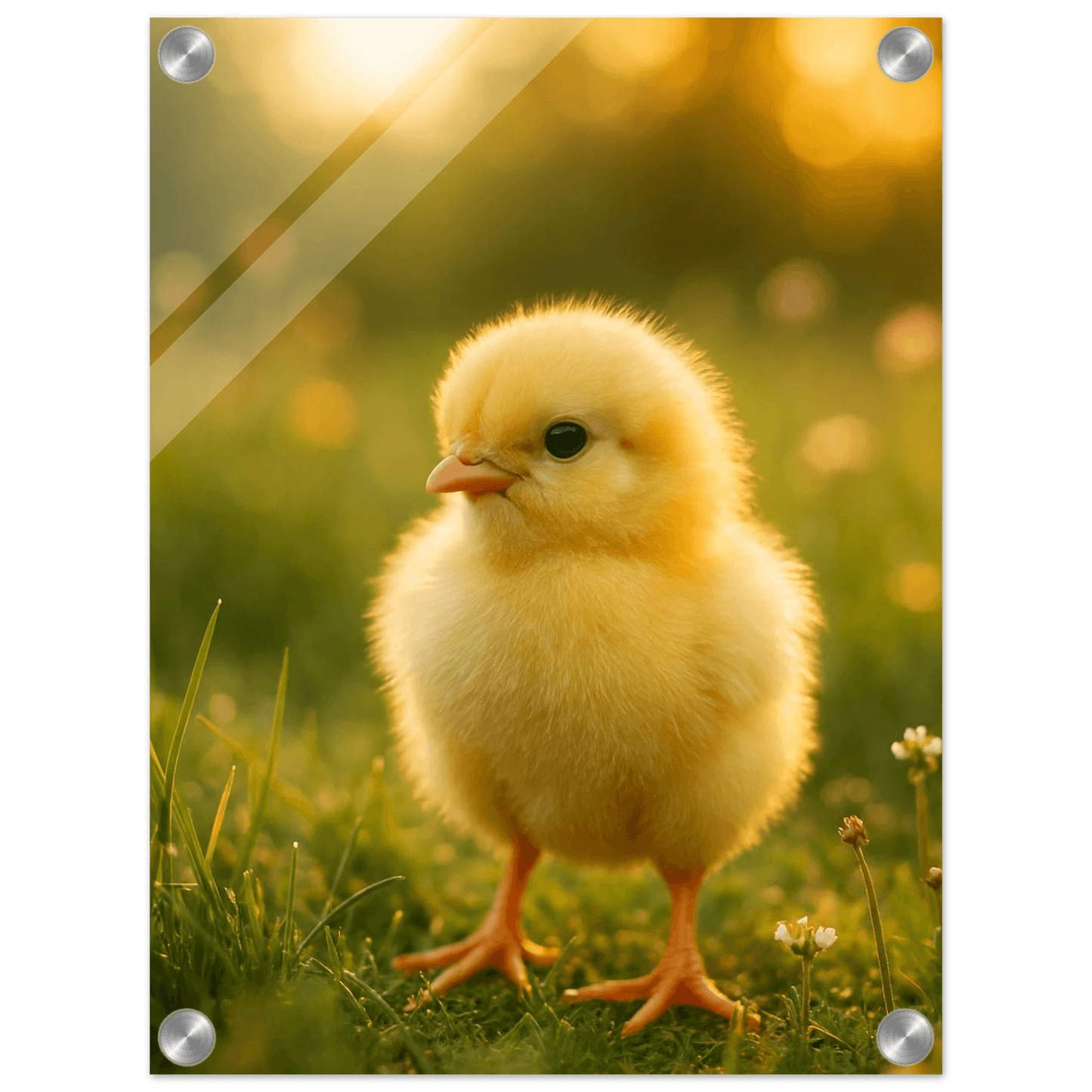 Charming Fluffy Chick Acrylic Print - Vertical - Bring Golden Hour Joy to Your Space - PerriWorks Publishing