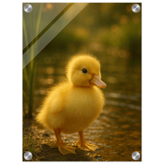 Golden Hour Duckling - Vibrant Nursery & Home Decor Acrylic Print, Vertical - PerriWorks Publishing
