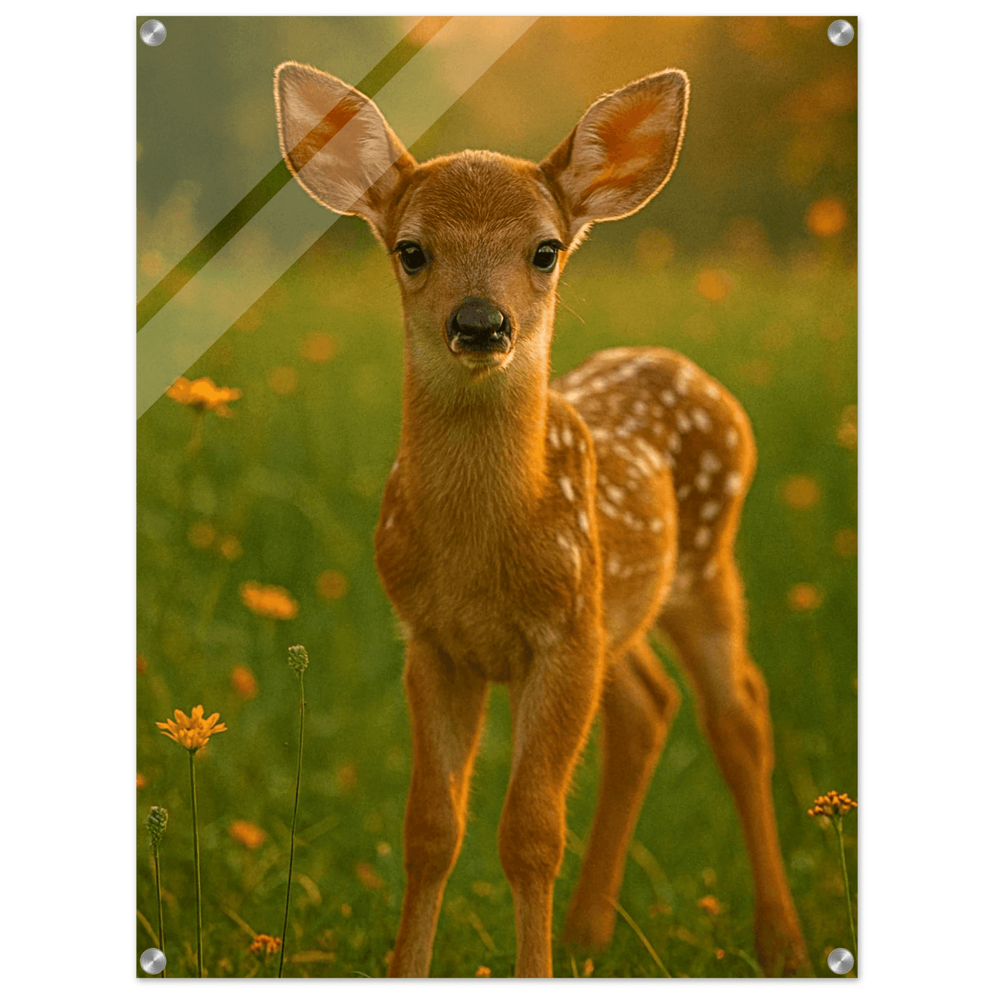 Enchanting Fawn in Golden Meadow - Vertical Acrylic Print for Serene Home Decor - PerriWorks Publishing