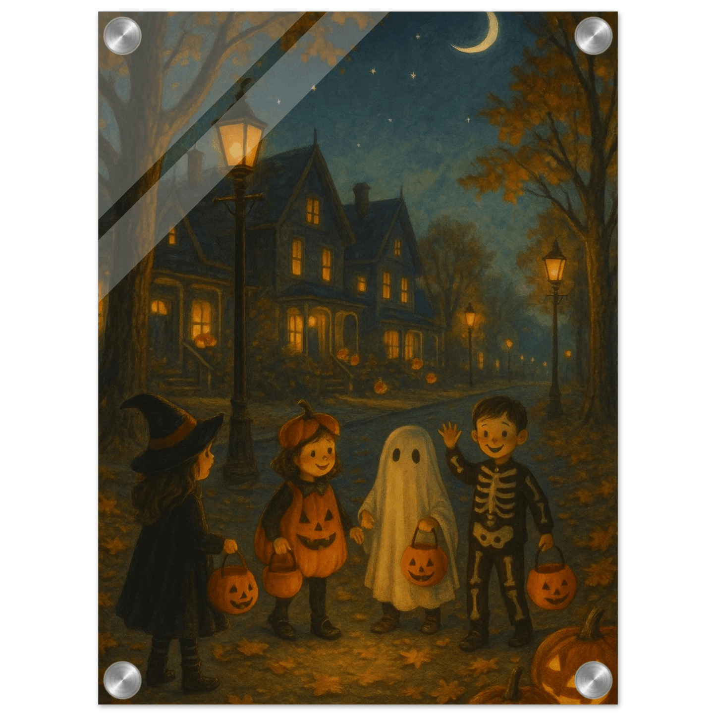 Enchanted Halloween Night: Kids Trick-or-Treating Acrylic Print - Vertical - PerriWorks Publishing