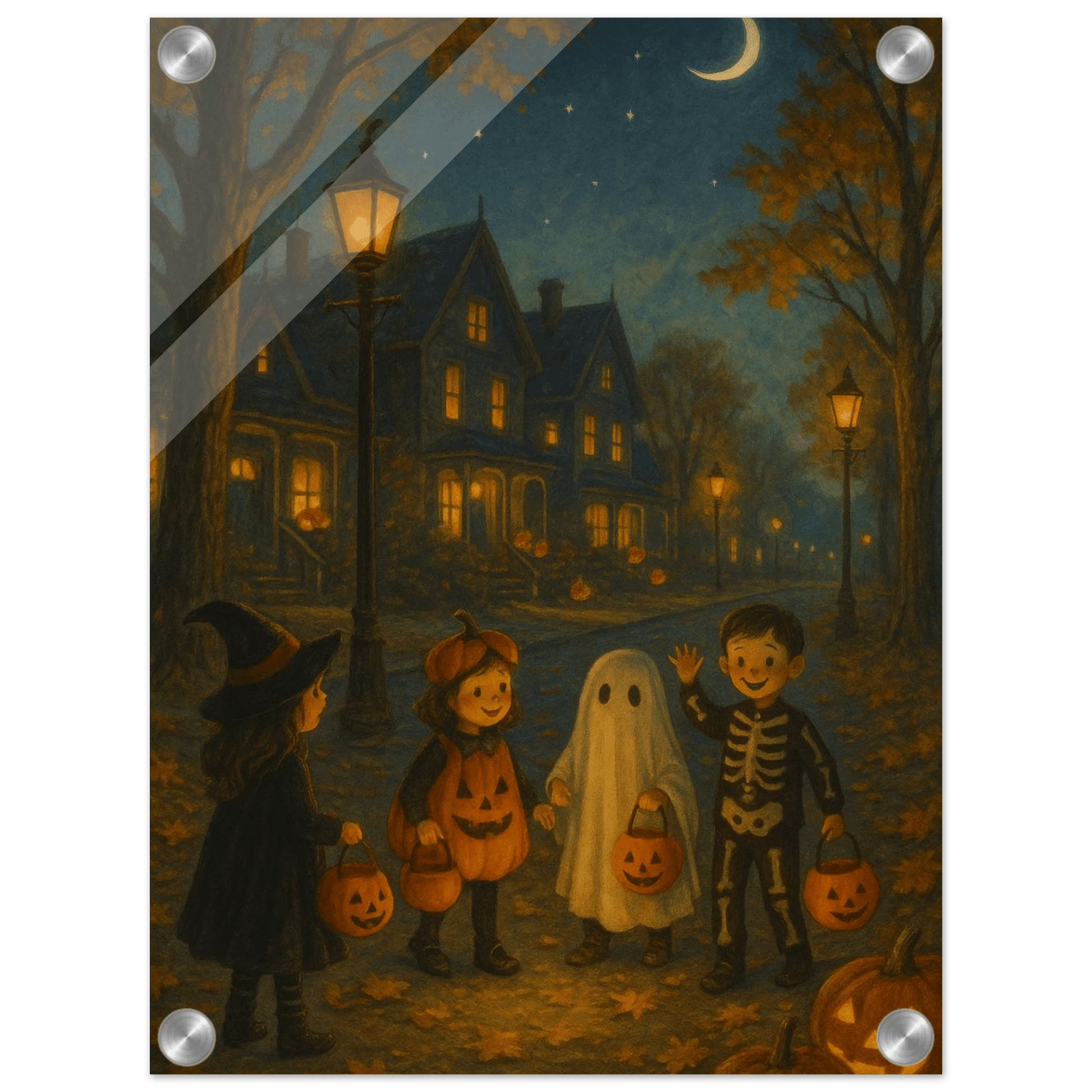 Enchanted Halloween Night: Kids Trick-or-Treating Acrylic Print - Vertical - PerriWorks Publishing