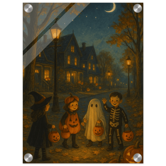 Enchanted Halloween Night: Kids Trick-or-Treating Acrylic Print - Vertical - PerriWorks Publishing