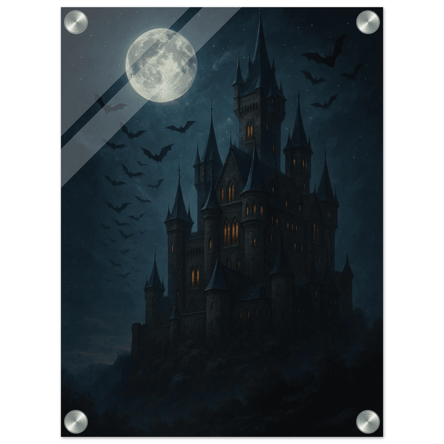 Mystical Midnight Castle Acrylic Print - Vertical Wall Art for a Gothic Touch - PerriWorks Publishing