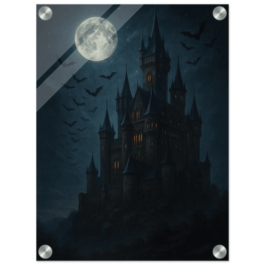 Mystical Midnight Castle Acrylic Print - Vertical Wall Art for a Gothic Touch - PerriWorks Publishing