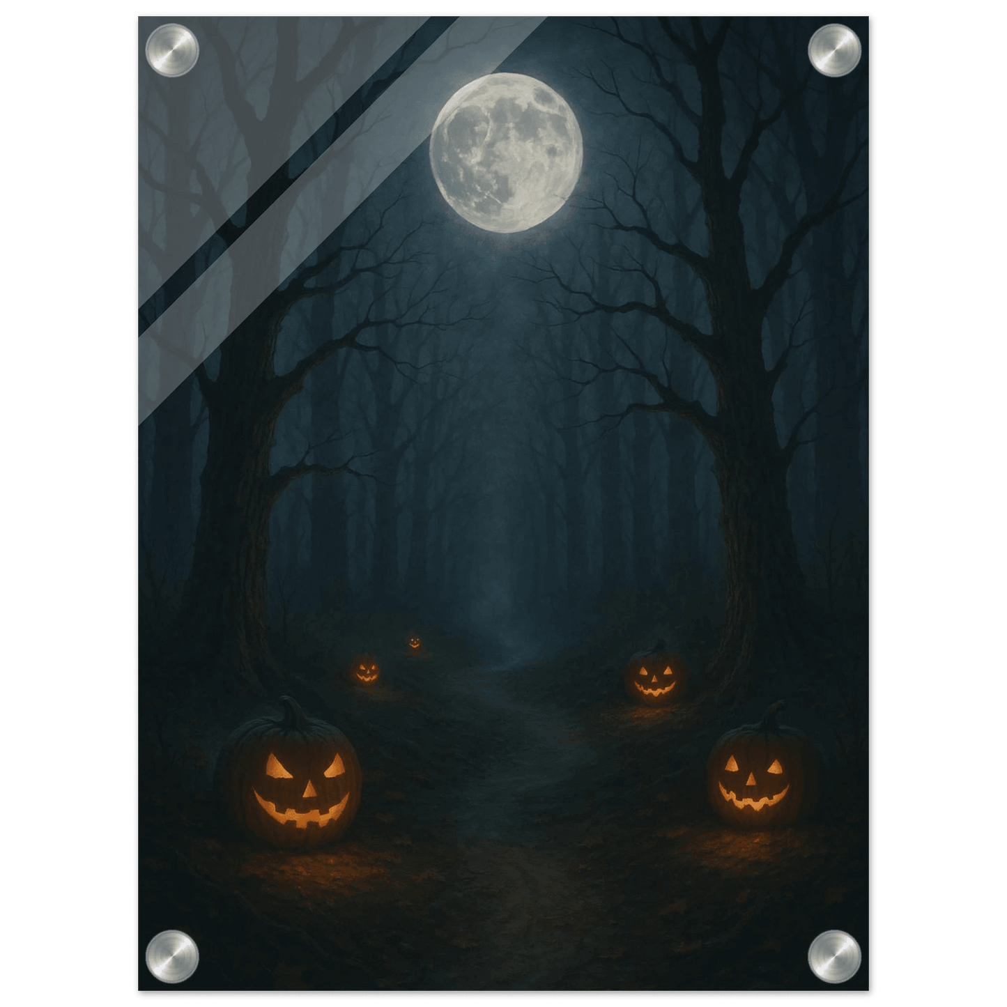 Haunted Woods & Jack-O'-Lanterns Acrylic Print - Mystical Halloween Decor - PerriWorks Publishing