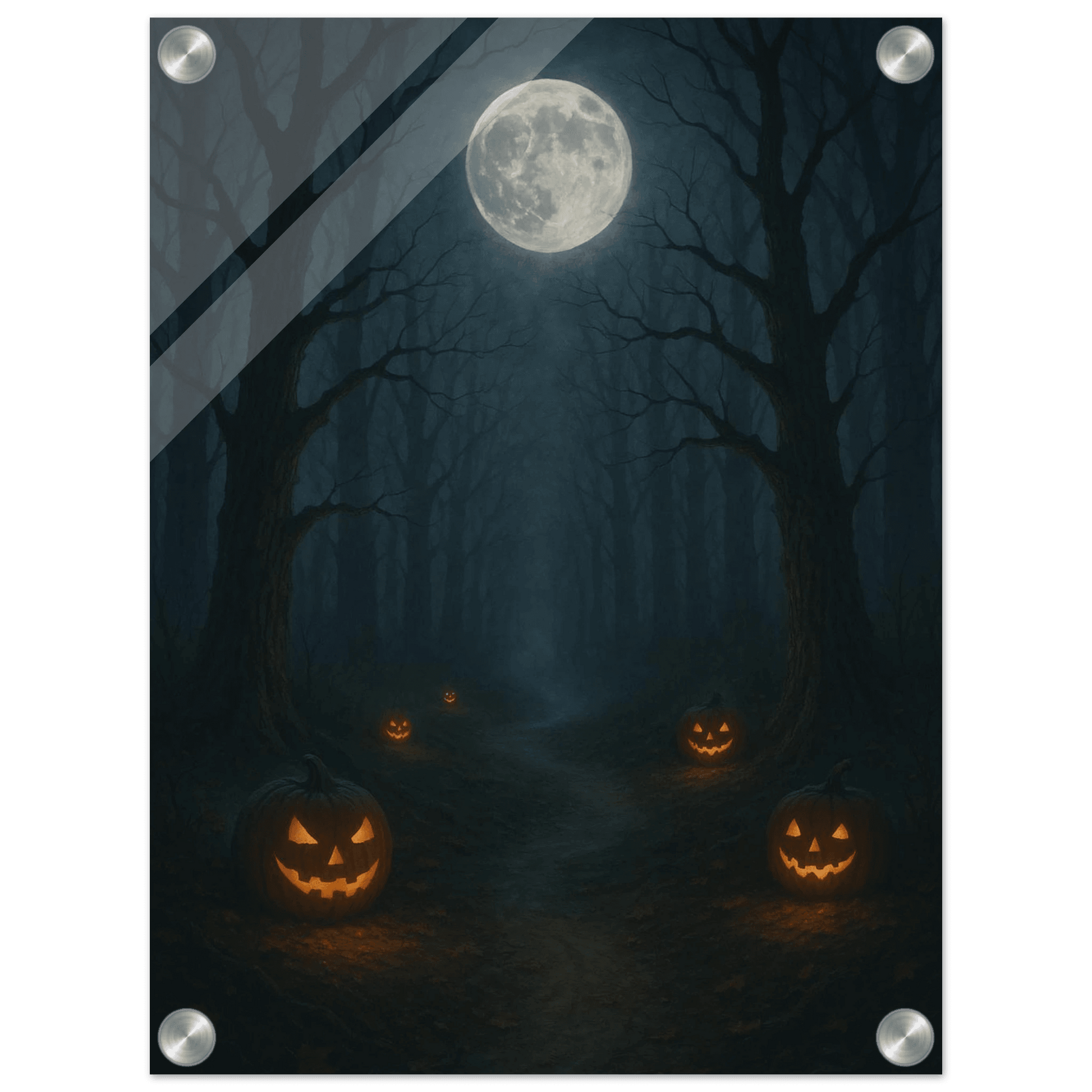 Haunted Woods & Jack-O'-Lanterns Acrylic Print - Mystical Halloween Decor - PerriWorks Publishing