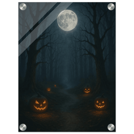 Haunted Woods & Jack-O'-Lanterns Acrylic Print - Mystical Halloween Decor - PerriWorks Publishing