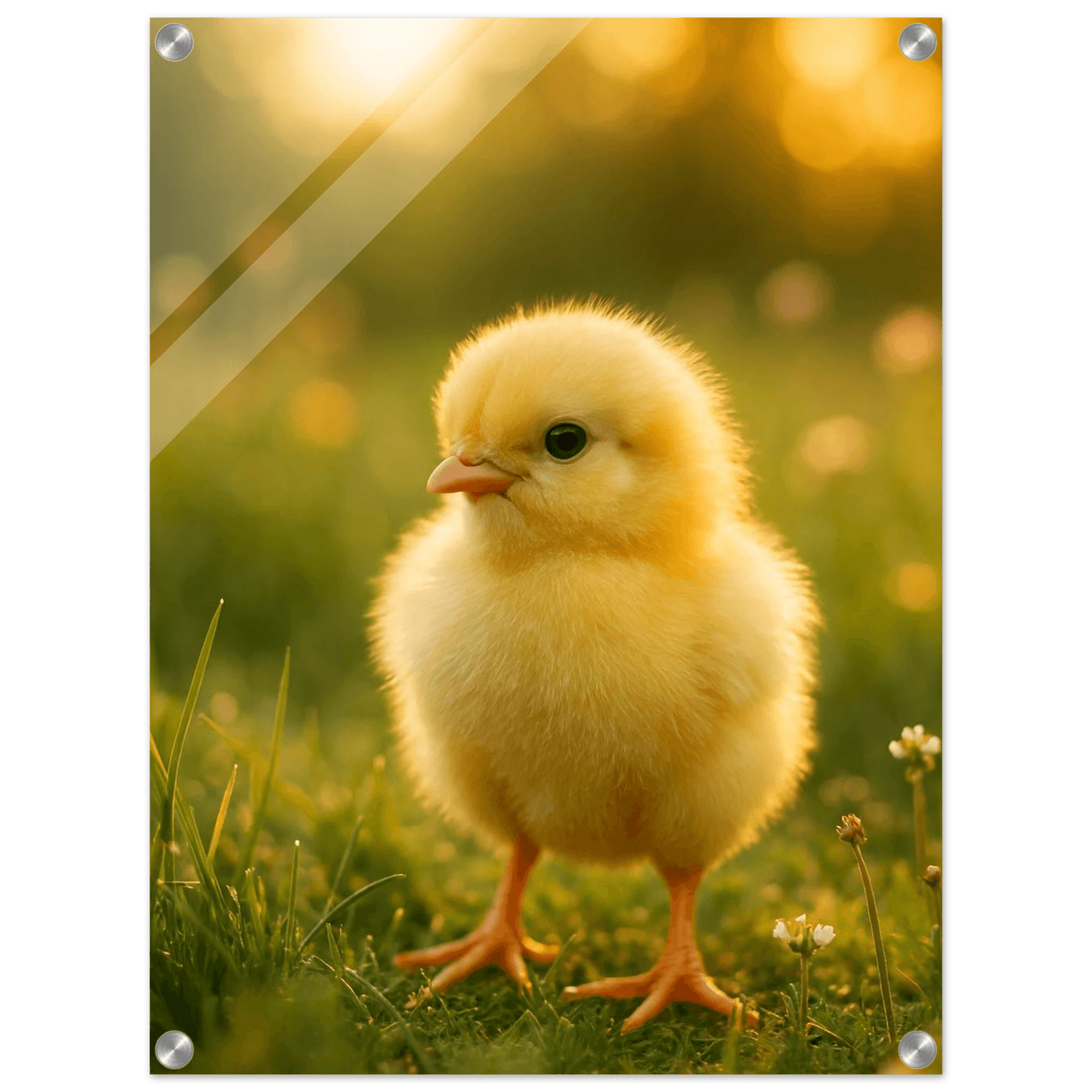 Charming Fluffy Chick Acrylic Print - Vertical - Bring Golden Hour Joy to Your Space - PerriWorks Publishing
