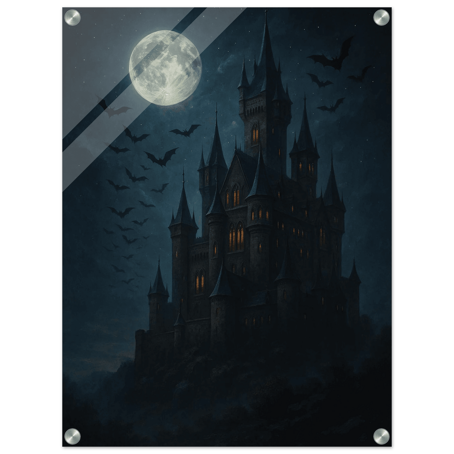 Mystical Midnight Castle Acrylic Print - Vertical Wall Art for a Gothic Touch - PerriWorks Publishing