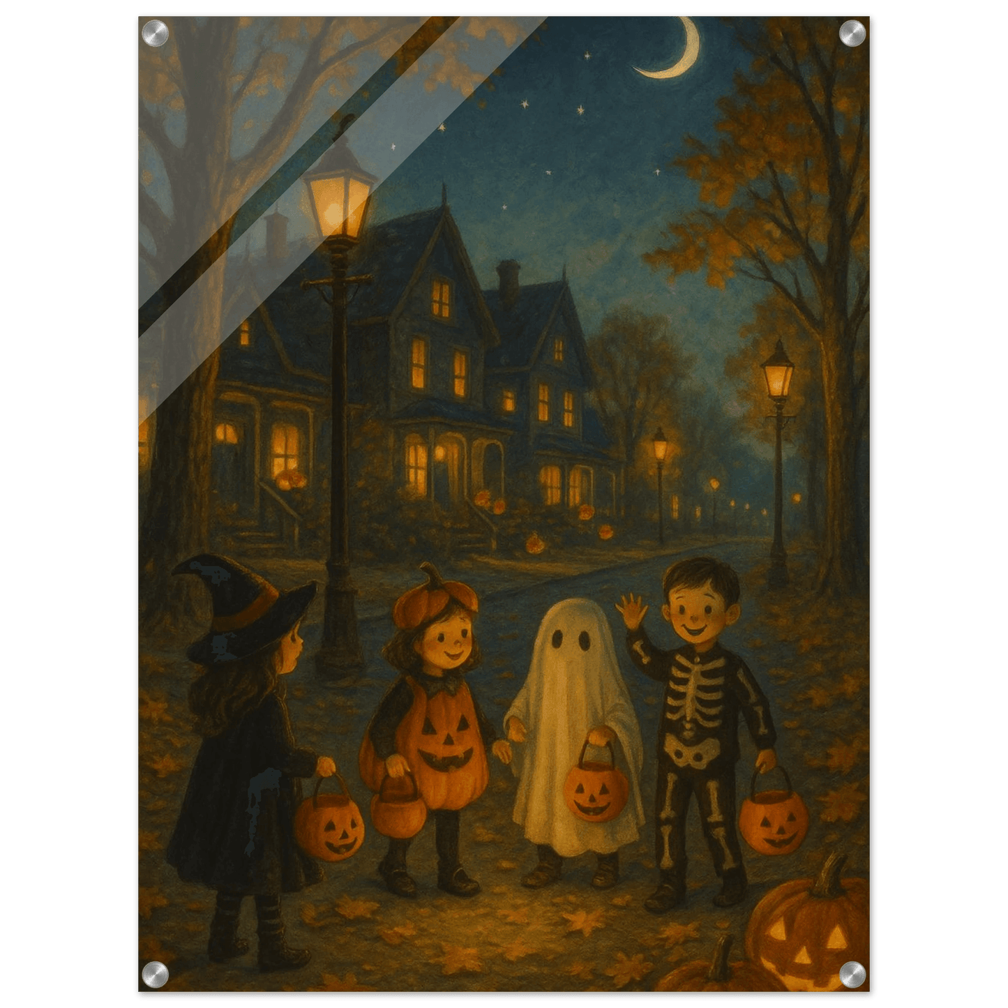 Enchanted Halloween Night: Kids Trick-or-Treating Acrylic Print - Vertical - PerriWorks Publishing