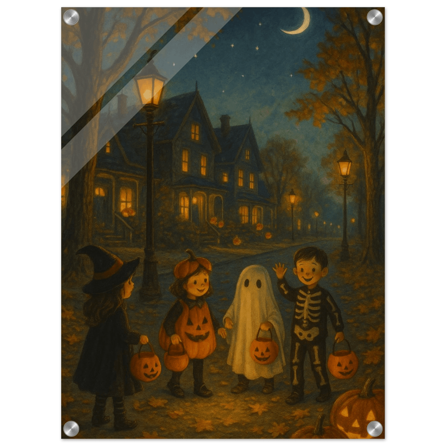 Enchanted Halloween Night: Kids Trick-or-Treating Acrylic Print - Vertical - PerriWorks Publishing