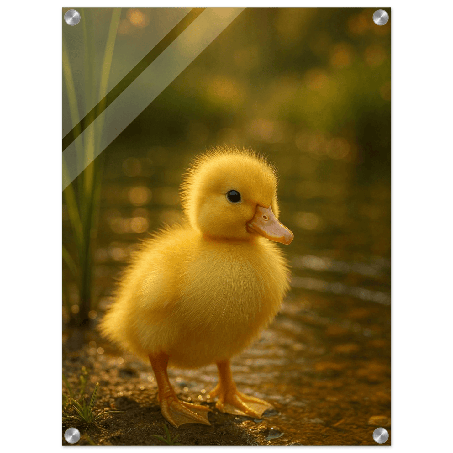 Golden Hour Duckling - Vibrant Nursery & Home Decor Acrylic Print, Vertical - PerriWorks Publishing