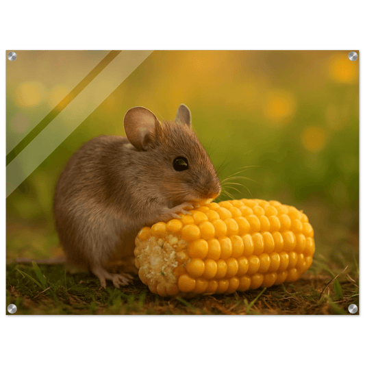 Charming Harvest Mouse Acrylic Print - Horizontal Wall Art in Vibrant Golden Hues - PerriWorks Publishing
